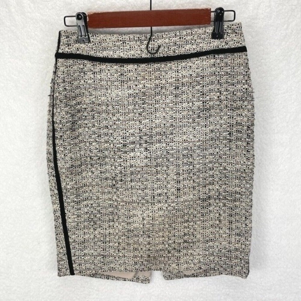 Ann Taylor Tweed Pencil Skirt Womens 0P Beige Textured Career Office Work
